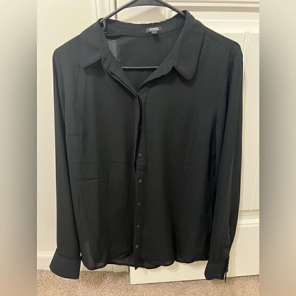 EXPRESS Women’s Portofino Shirt – Relaxed Fit Lightweight Crepe Button-Up - Picture 6 of 11